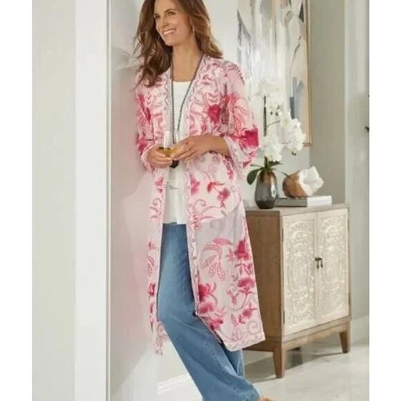 Soft Surroundings Palisade Topper Floral Embroidered Duster Cardigan Jacket - Picture 2 of 12